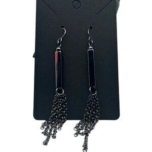 Black Dangle Earrings With Chain Tassels Silver-Tone Womens Fashion Jewelry - Pr